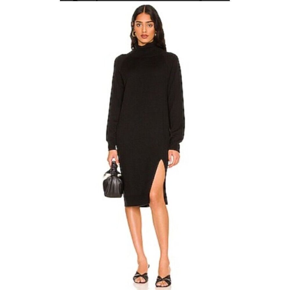 NWT Women's Black Wool Blend Pullover Turtleneck Dress One Grey Day XS MSRP $268